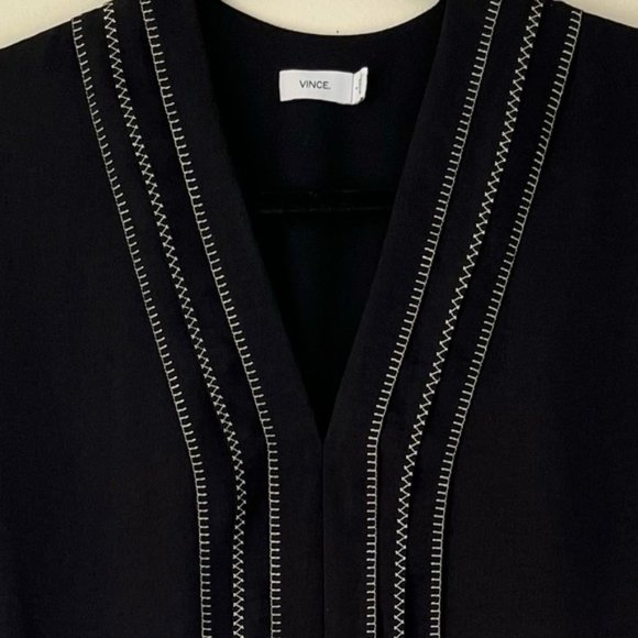 VINCE Black VEE Short Sleeve Caftan Embroidered Shift Dress - Picture 5 of 9